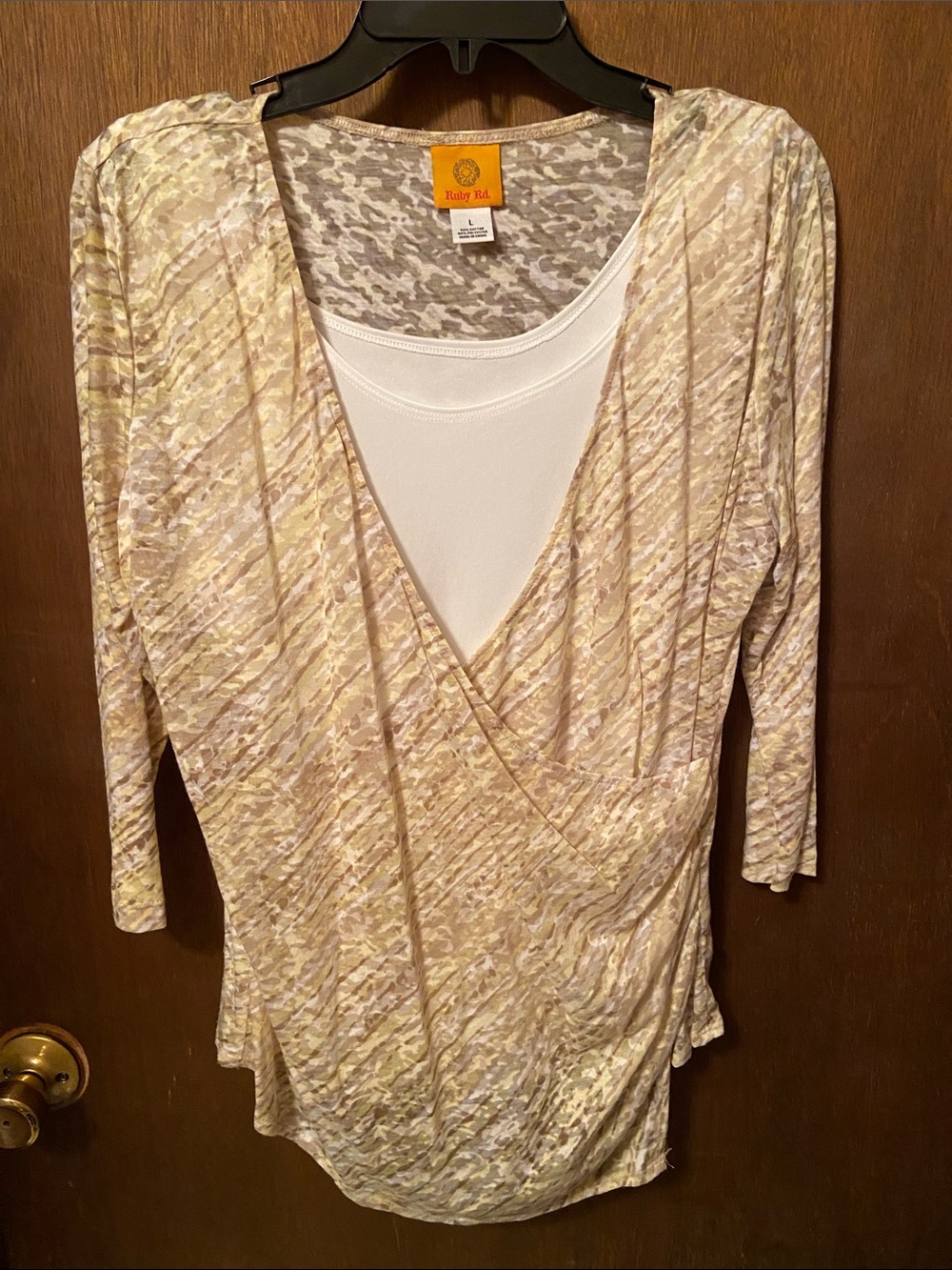 Ruby Rd. Cream & Tan Faux-Layer Surplice Tunic